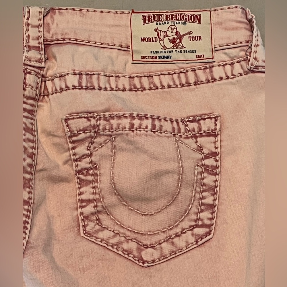 True Religion Pink Skinny Jeans with Signature Stitching